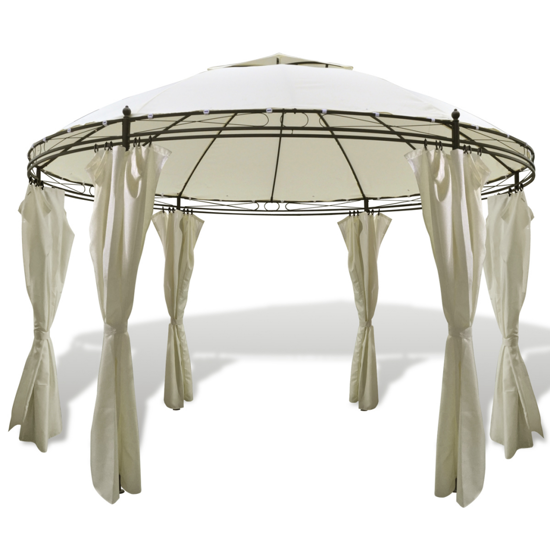 Picture of Outdoor Patio Round Gazebo with Curtains 12' x 9' - Cream White