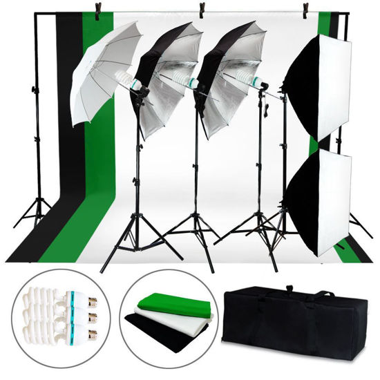 Picture of Photo Studio Photography Stand Backdrop 4 Light Bulb Umbrella Muslin