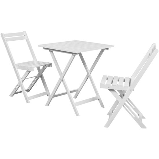 Picture of Three Piece Bistro Set Balcony Set White Acacia Wood