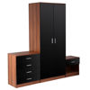 Picture of Trio Bedroom Furniture Set High Gloss 2 Door Wardrobe, Chest, and Bedside 3 Piece - Black