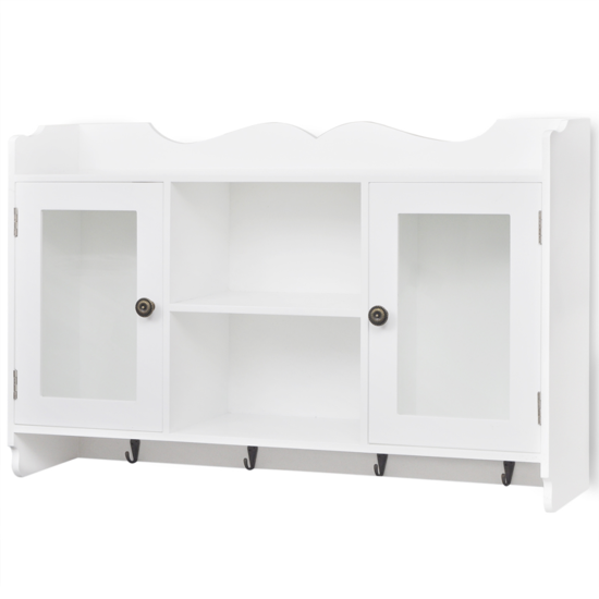 Picture of White MDF Wall Cabinet Display Shelf Book/DVD/Glass Storage