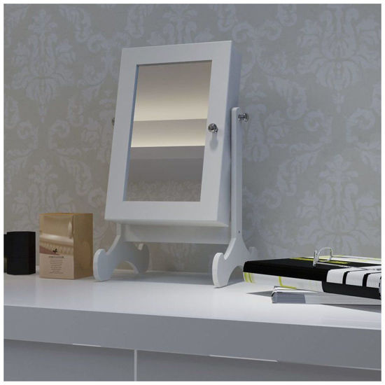 Picture of Wooden Jewelry Cabinet with Mirror Tabletop - White