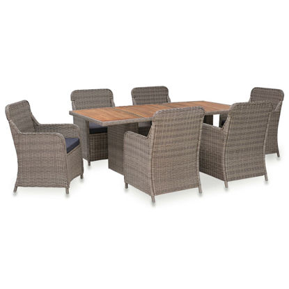 Picture of Outdoor Dining Set with Cushions - Brown 7 pc