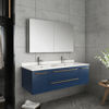 Picture of Lucera 48" Royal Blue Wall Hung Double Undermount Sink Modern Bathroom Vanity w/ Medicine Cabinet