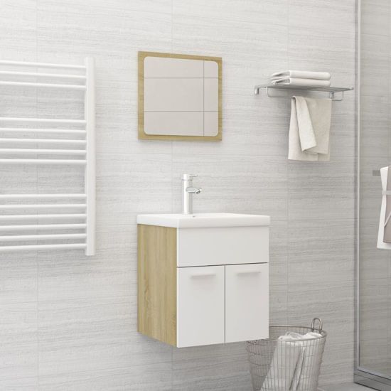 Picture of 16" Bathroom Furniture Set with Mirror - White and Sonoma Oak