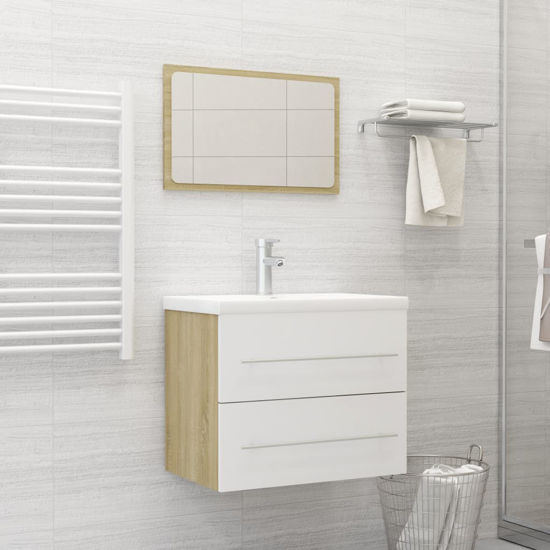 Picture of 23" Bathroom Furniture Set with Mirror - White and Sonoma Oak