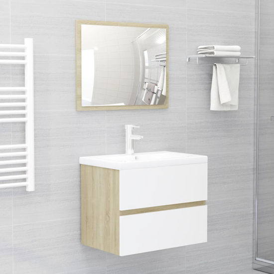 Picture of 23" Bathroom Furniture Set with Mirror - White and Sonoma Oak