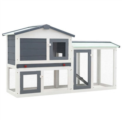 Picture of Outdoor Large Rabbit Hutch - Gray and White Wood