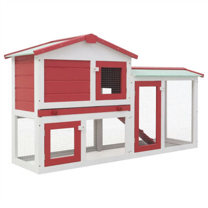 Picture of Outdoor Large Rabbit Hutch - Red and White Wood