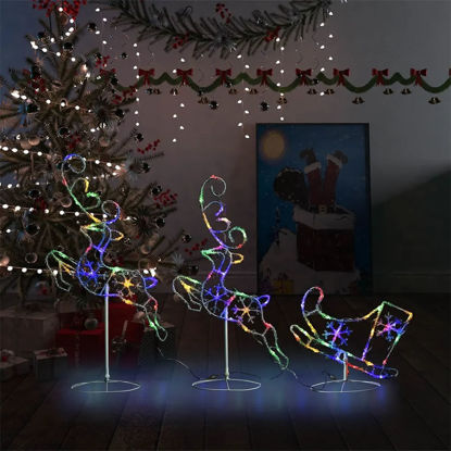 Picture of Christmas Decor Acrylic Flying Reindeer & Sleigh - Multi-Color