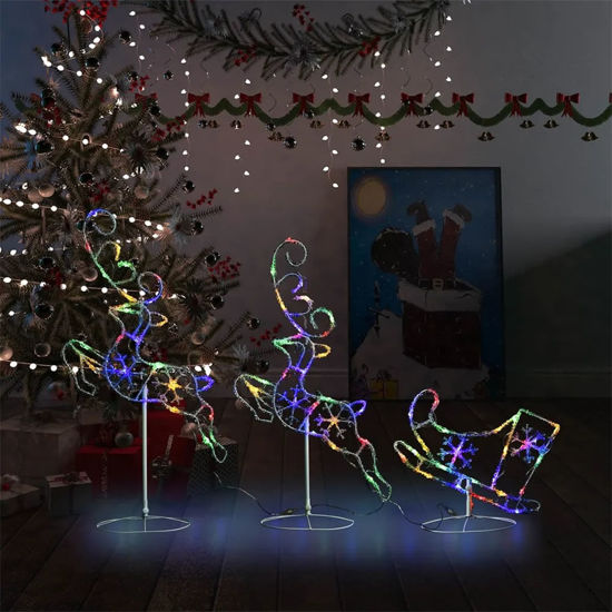 Picture of Christmas Decor Acrylic Flying Reindeer & Sleigh - Multi-Color