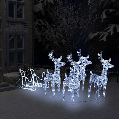 Picture of 9' Christmas Decor Acrylic Reindeers & Sleigh - C White