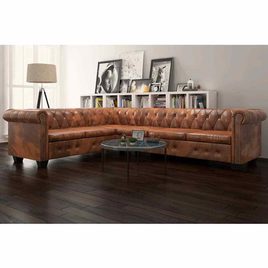 Picture of Living Room L-Shaped Faux Leather Sofa 102" - Brown