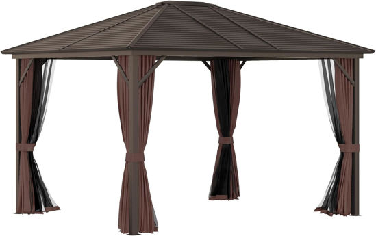 Picture of Outdoor 10'x12' Gazebo with Hardtop Roof - Brown