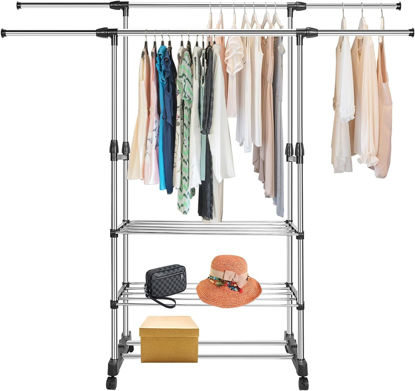 Picture of Portable Rolling Clothes Rack - 3 Tier