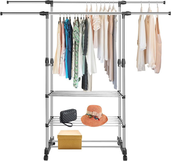 Picture of Portable Rolling Clothes Rack - 3 Tier